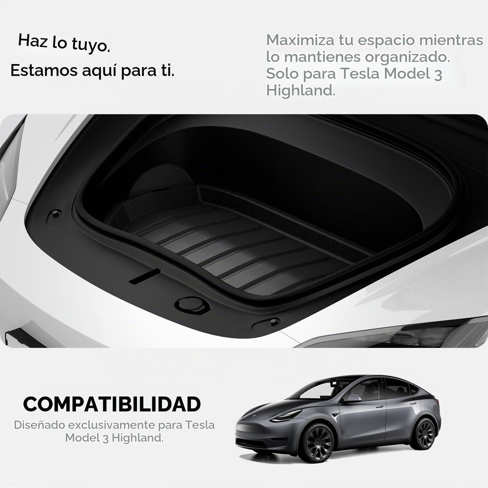 Spigen Tesla Model 3 Highland 2024 Alfombrilla Delantera para Maletero, Alfombrillas para Maletero, Impermeables, para Todo Clima, diseñadas para Accesorios Modelo 3 - Edición Carbono