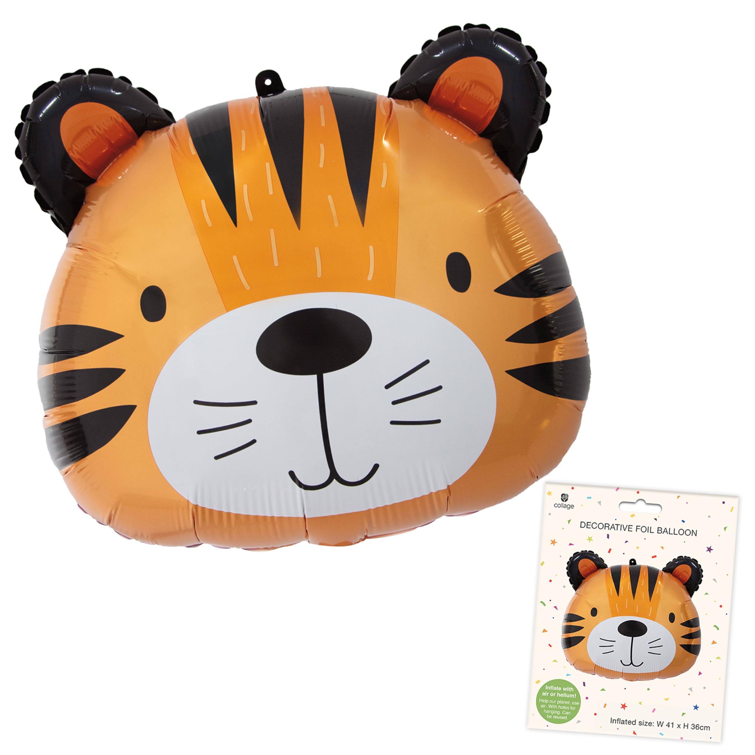 UK Greetings | Tiger Head Foil Balloon | Foil Celebration Balloon | All Occasions | Inflate With Air or Helium | Inflated Size 41 x 36cm