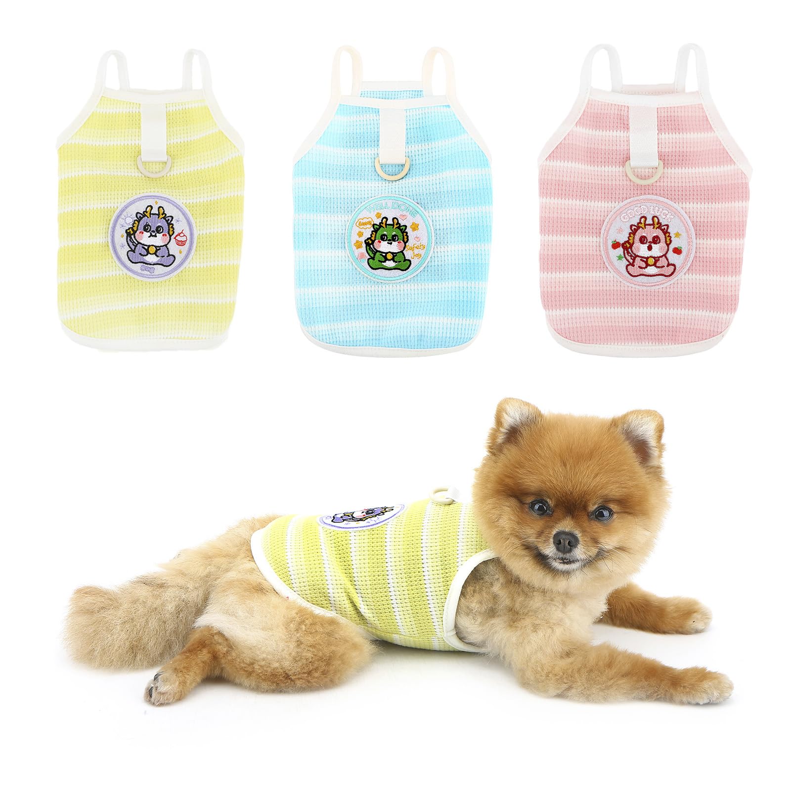 PAIDEFUL Striped Dog Shirts, Summer Cool Vest T-Shirt for Small Dogs Stretchy Lightweight Pet Pullover Soft Breathable Puppy Strap Tank Top Costume Cat Apparel Chihuahua Clothes D-ring,Yellow,XXL