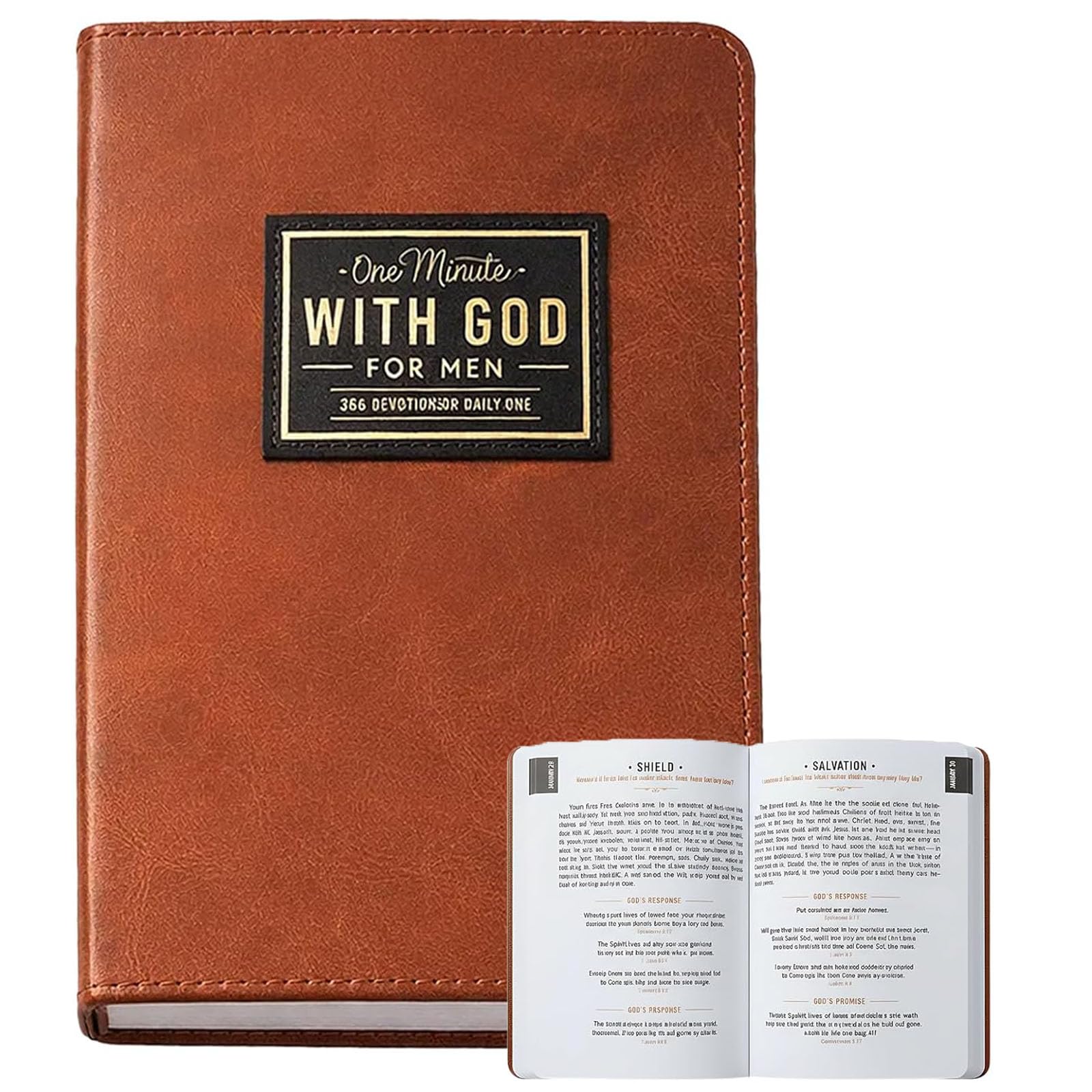 DNTHYRIN One Minute with God for Men, Prayer Journal for Men, Portable Spiritual Companion for Busy Professionals, Brown Leather Bound Volume, Compact Size for Office and Travel Use