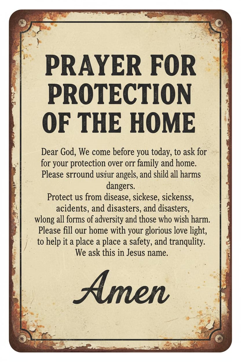 Vintage Metal Tin Sign Christian Gifts Prayer For Protection Of The Home Religious Tin Sign For Home Church Prayer Room Office Chapel Decor 8X12 Inch (3987) Custom Private Property Signs Outdoor