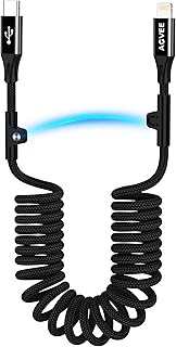 AGVEE 3ft Coiled USB-C to Lightning Cable [MFI Certified] Carplay | 30W PD Fast Charger Data Transfer Cord in Car for iPhone 14/13/12/11/XS/8/7/6/5, iPad, iPod
