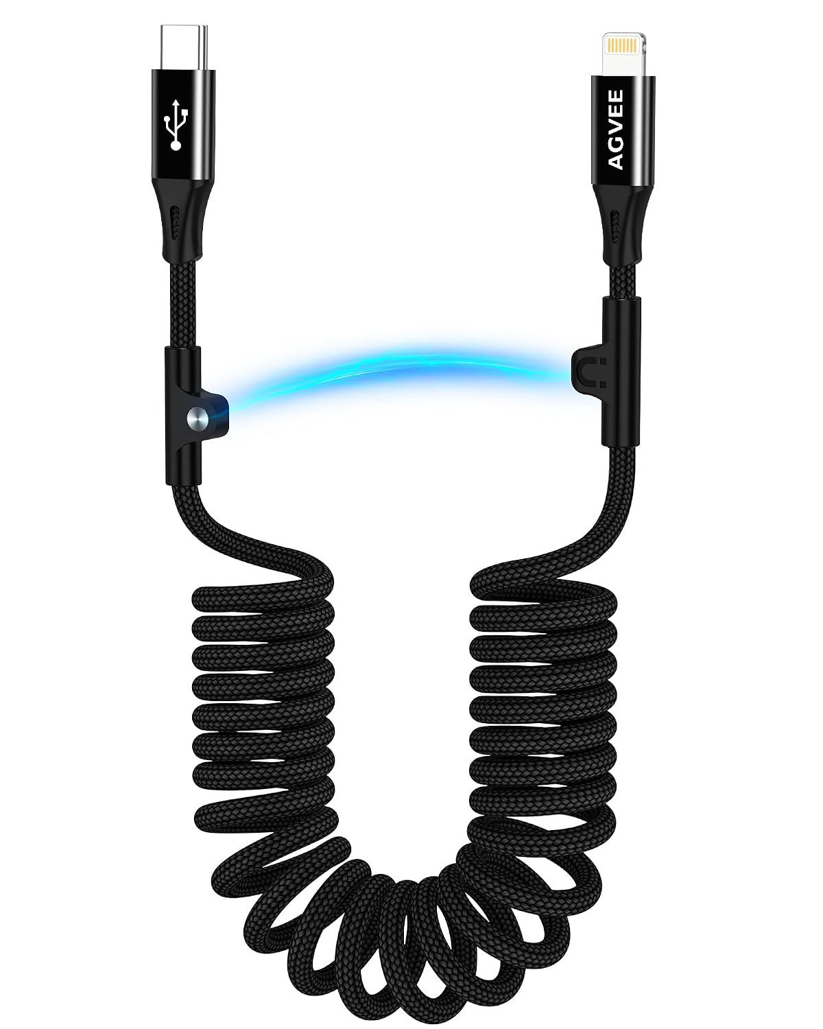 AGVEE 2 Pack 3ft Coiled USB-C to Lightning Cable [MFI Certified] Carplay