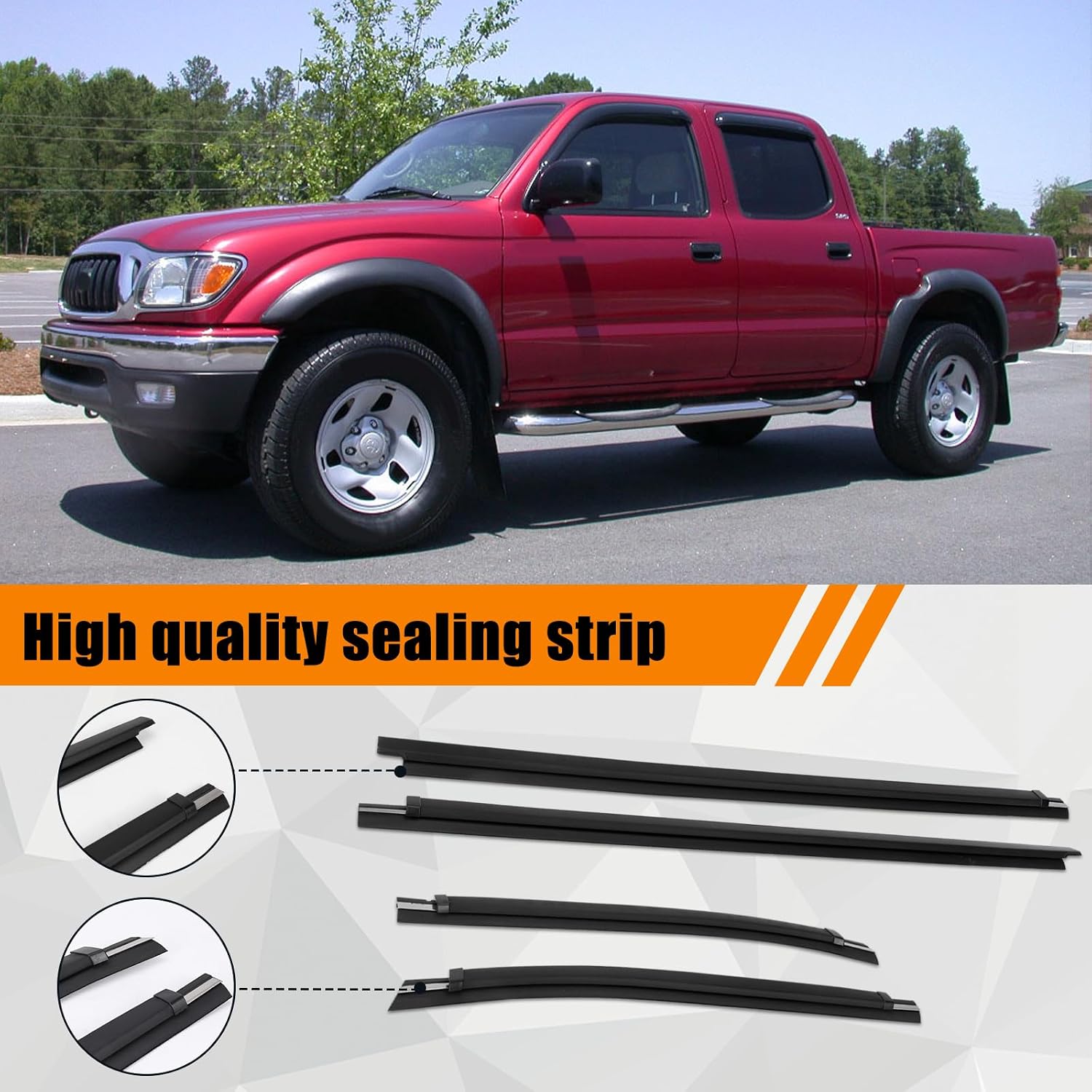 4Pcs Outer Door Window Belt Weatherstrip Moulding Trim Kits Compatible with 1995-2004 Toyota Tacoma Double Cab, OE Replace# 68210-04020 68160-04020 68230-04010 68180-04010 (Set of 4)