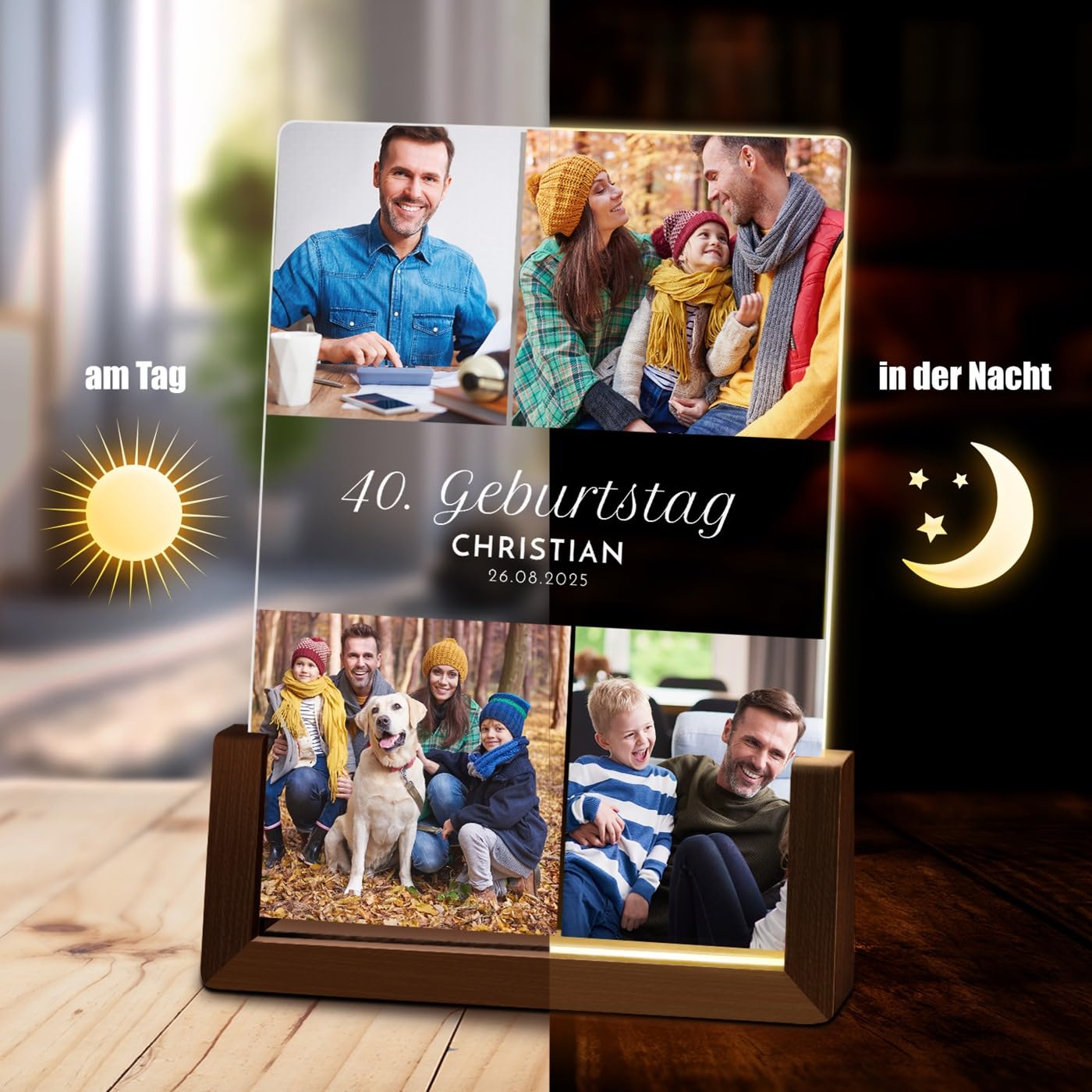 Maverton LED Acrylglas mit Foto - Glasbild mit LED-Beleuchtung - Deko Nachtlicht - personalisierte Geschenke für Frauen Männer Kinder zum Geburtstag - Hochzeitsgeschenke für Brautpaar - Größe: L/XL