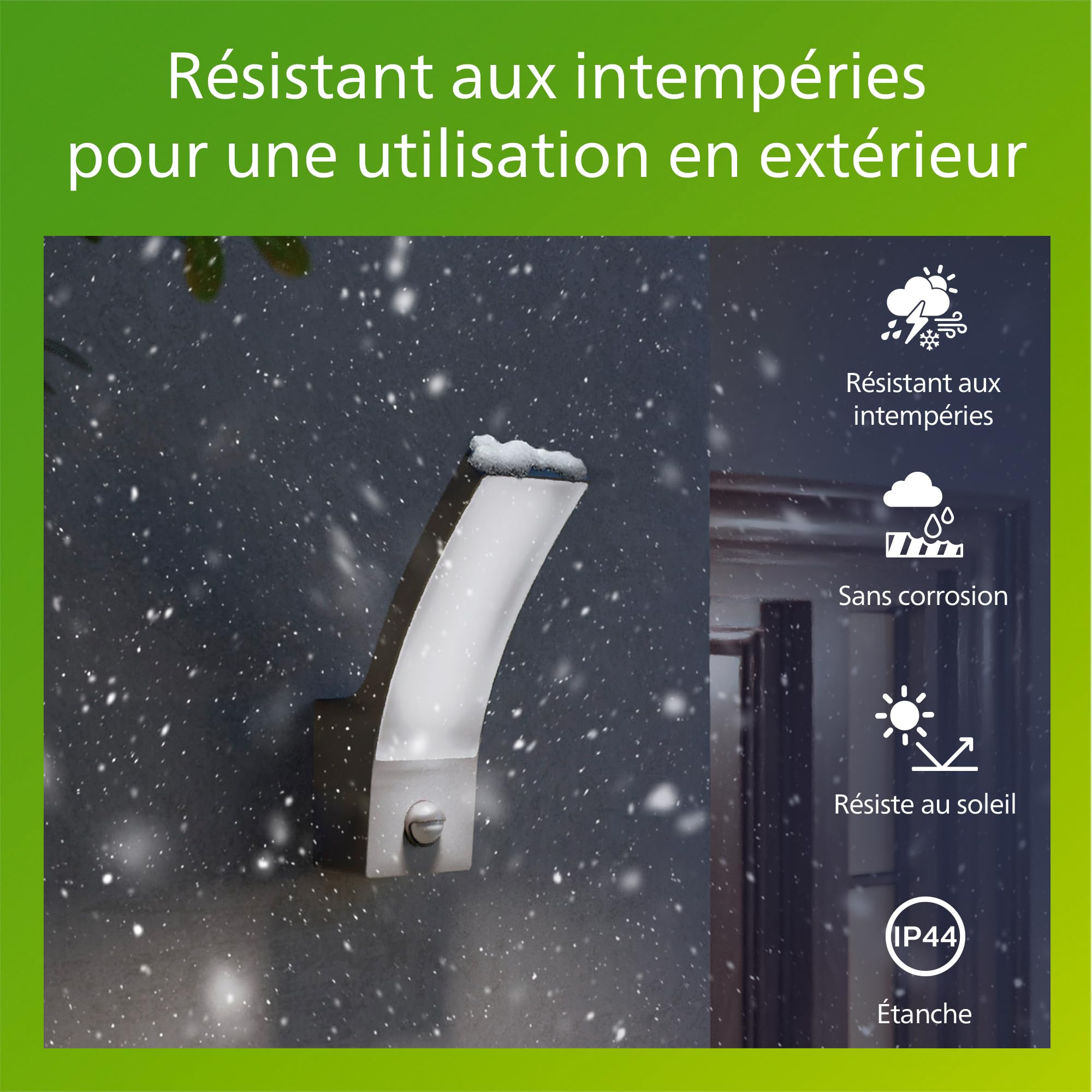 PHILIPS Splay Applique Extérieure LED, 12 W, 1600 lm, Lumière Blanche Froide 4000 K, IP44 Résiste aux Intempéries, Détecteur de Mouvement Infrarouge, LED Intégrée, Durable, Aluminium, Gris Anthracite