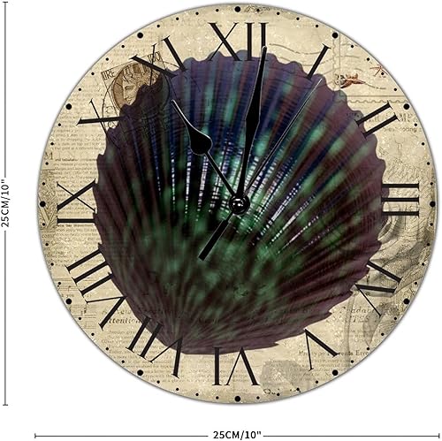 Miniatura 268 de ArogGeld Reloj de pared con diseño de estrella de mar antigua francesa, de cloruro de polivinilo, con números romanos, de 10 pulgadas, funciona