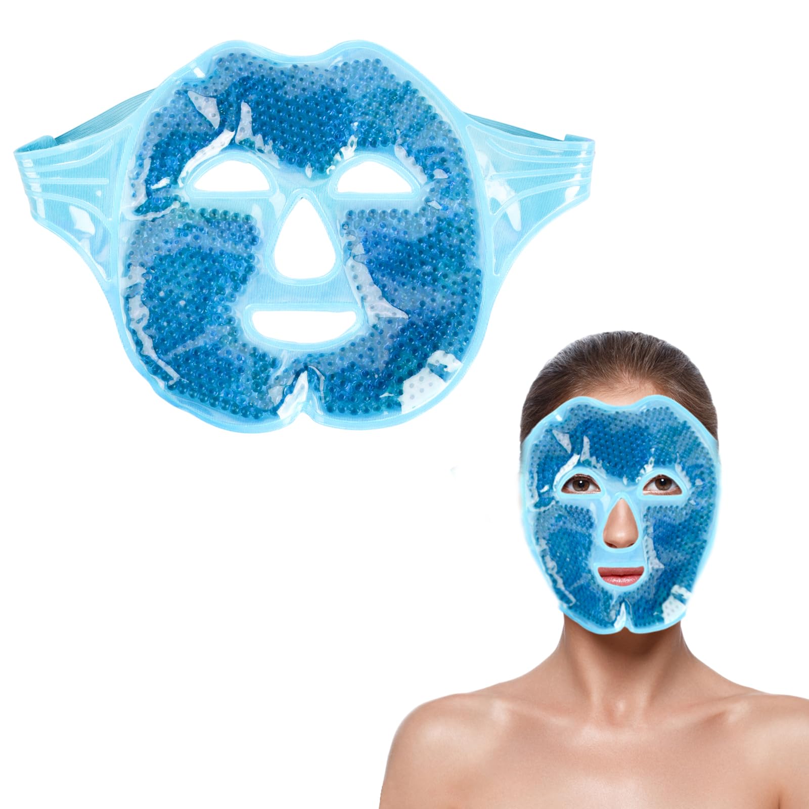 Maschera di Ghiaccio, Maschera Gel Riutilizzabile per Viso, Uomo e Donna Maschera in Gel Rinfrescante per Occhi Gonfi, Cerchi Scuri, Emicrania, Gonfiore del Viso, Occhi Asciutti (blu)