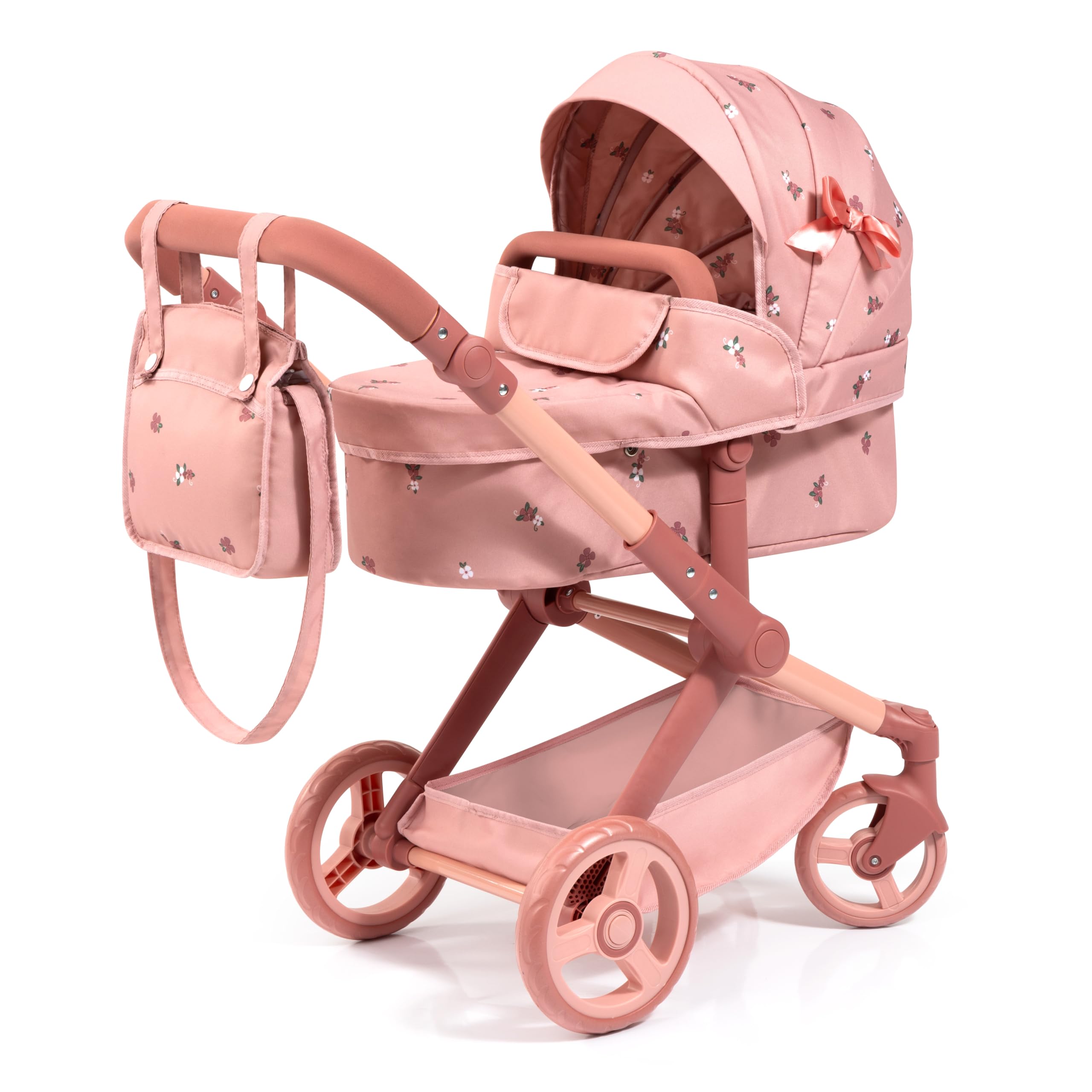 Bayer Design 17026AA Puppenwagen Xeo mit Tasche, höhenverstellbarer Griff, Schwenkschieber, wandelbar als Puppenjogger, bewegliche Vorderräder, integrierter Korb, Rosa