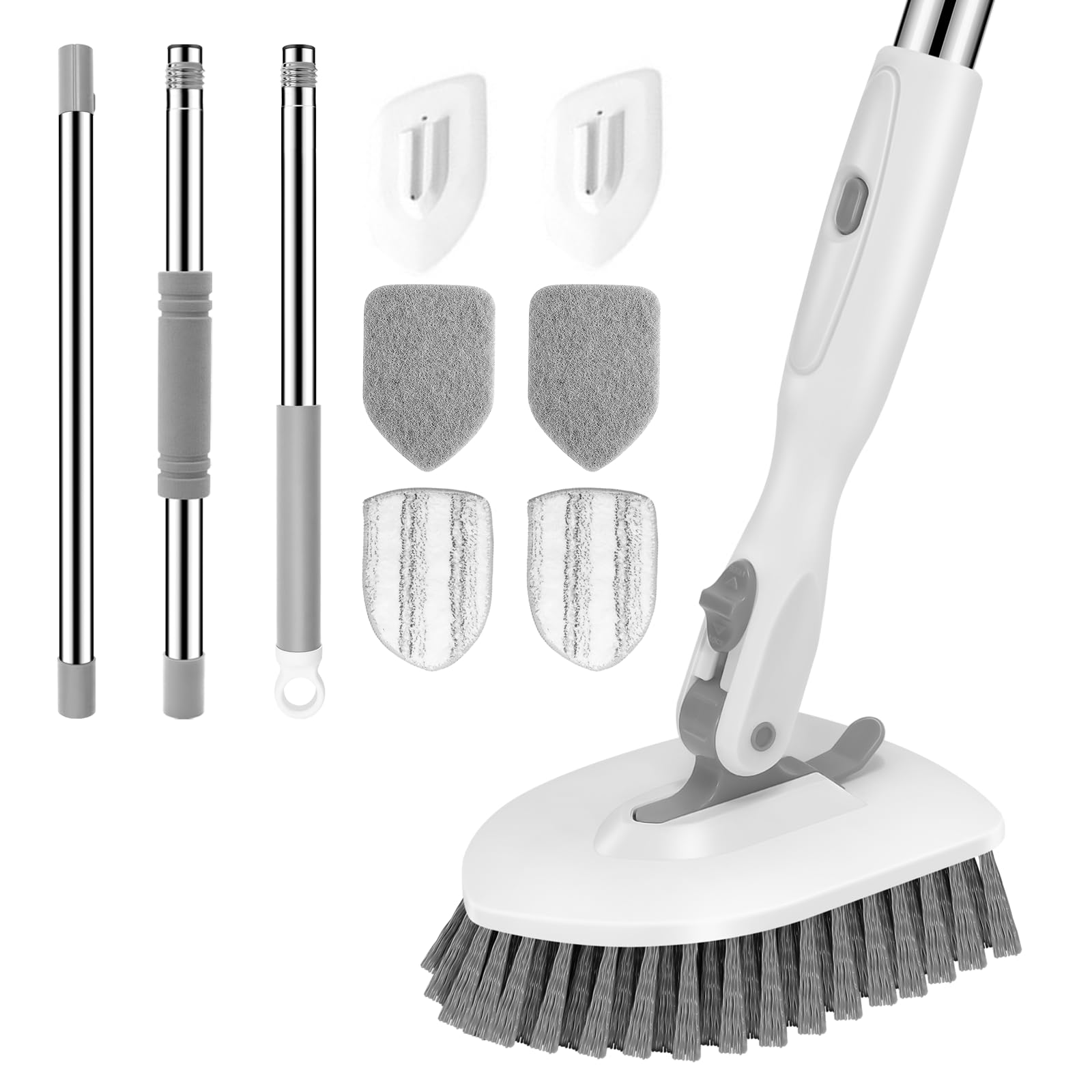 SetSail Floor Scrub Brush 3-in-1 Tile Tub Floor Scrubber with 52-inch Adjustable Long Handle Shower Cleaner Brush and