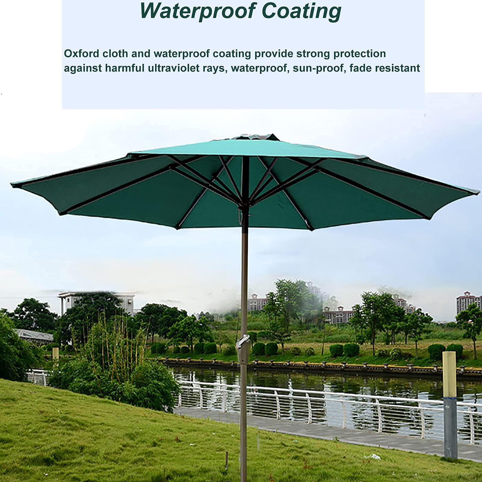 Green patio parasol, 2,7 m, ogród ochrony przeciwsłonecznej Parasol z korbą i 8 żebrami, parasol na basen plażowy pokładowy