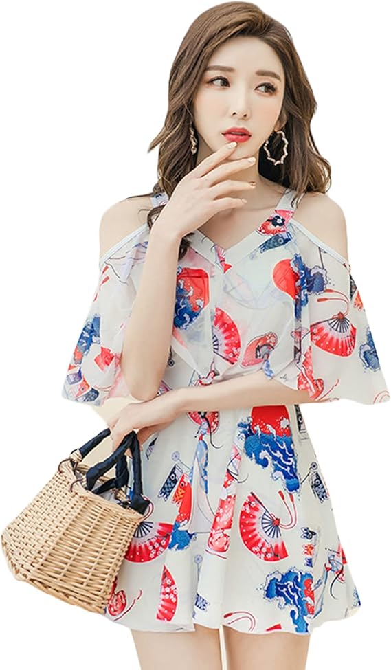 Amazon Sebowel ワンピース レディース 水着 体型カバー セクシー オールインワン オフショルダー フレア 水着レディース 可愛い 胸パッド付き 安全パンツ おしゃれ 水 海 温泉 旅行 大きいサイズ ワンピース 通販