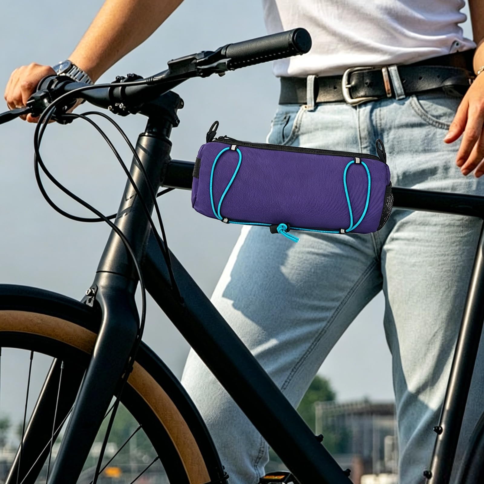 Bolsa para manillar de bicicleta de nailon impermeable para bicicleta de carretera, bicicleta de montaña, bicicleta eléctrica, 25 x 9 x 9 cm