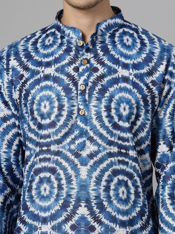 Image of Vastraa Fusion Men's Printed Kurta Pure Cotton Long Kurta, Round Collar, Full Sleeves, Button Kurta, Ethnic Wear