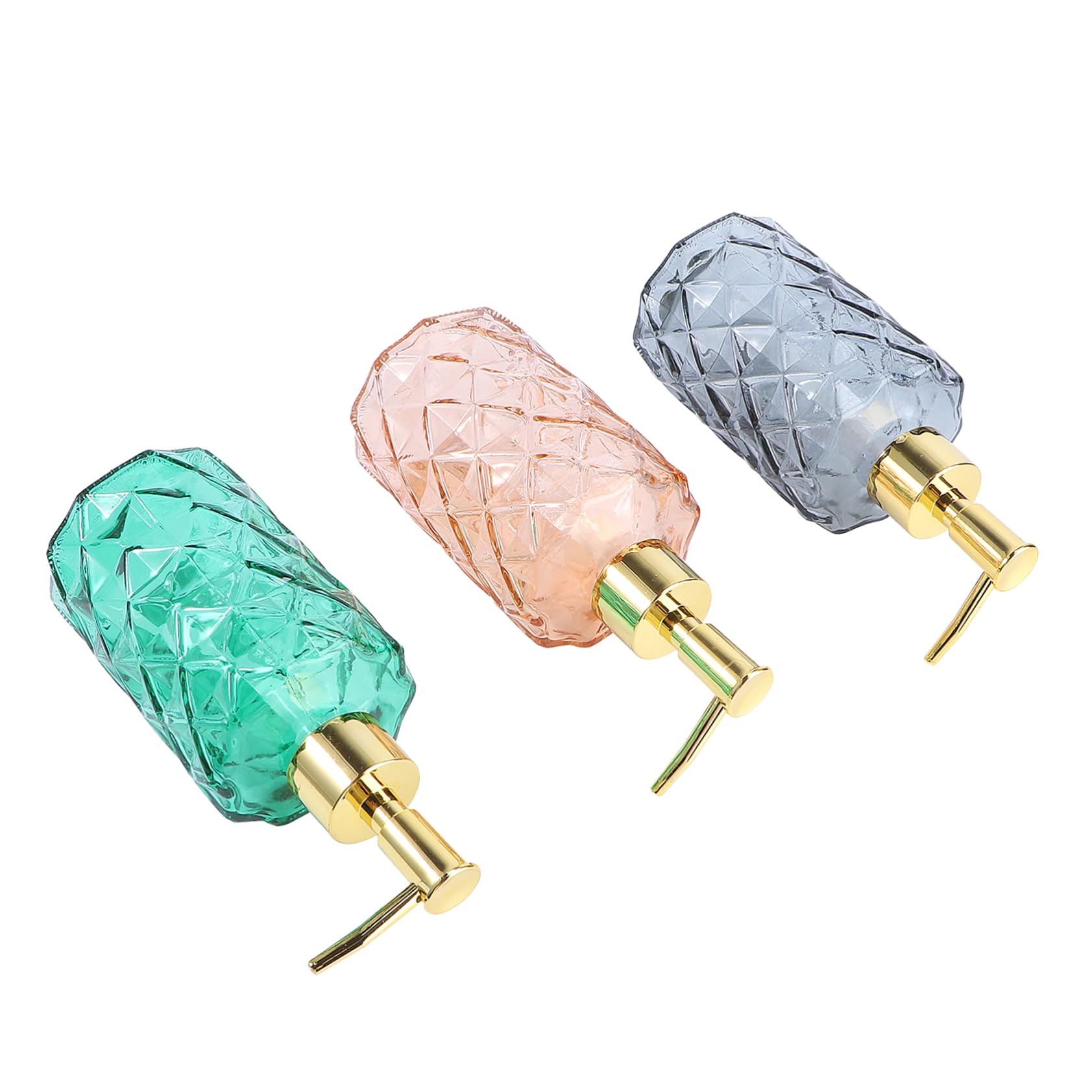 Set di Bottiglie Dispenser in Vetro Striato 3 Pezzi con Pompa