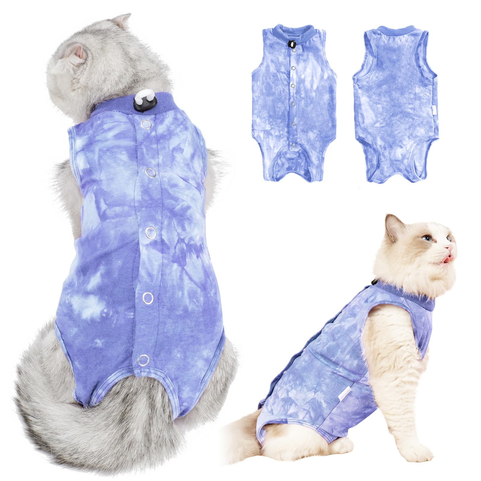 Cat Recovery Suit - Abdominal Wounds Cat Onesie Cone E-Collar Alternative, Blue L