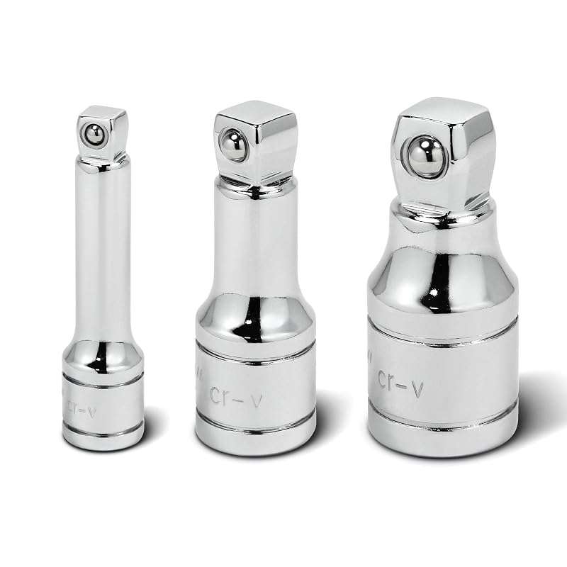 Jogo de Extensões Wobble para Soquetes Powerbuilt 640849, Encaixes de 6,35 mm, 9,53 mm e 12,7 mm (1/4, 3/8 e 1/2 pol.), Pacote com 3 peças