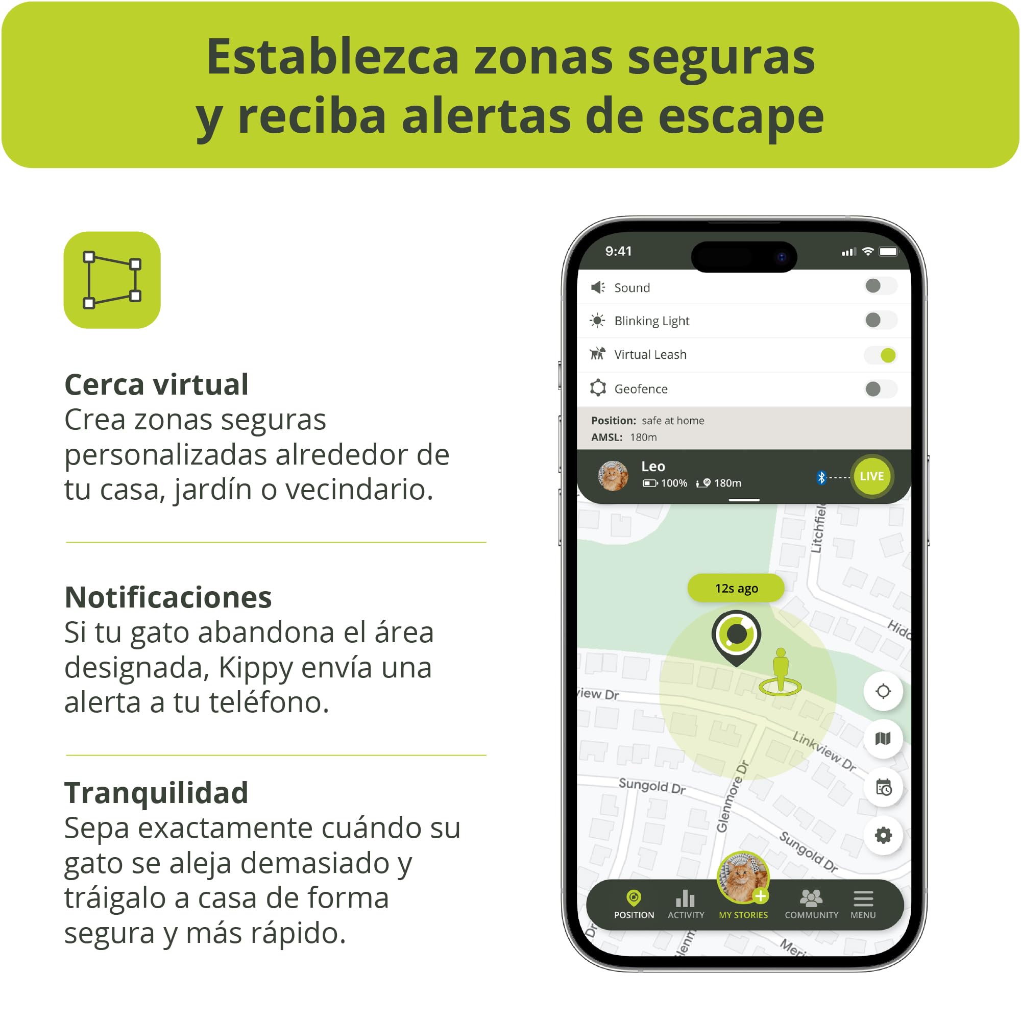 Kippy Cat V2 - Collar GPS para Gatos - Localizador y Rastreador de Salud y Actividad con Sistema Antiestrangulamiento - CREA Límites Virtuales