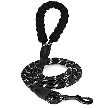 KAALS The Doggie Style 5FT Strong Dog Rope Leash with Comfortable Padded Handle and Highly Reflective Threads for Medium and Large Dogs (5ft) (Black, Leash)