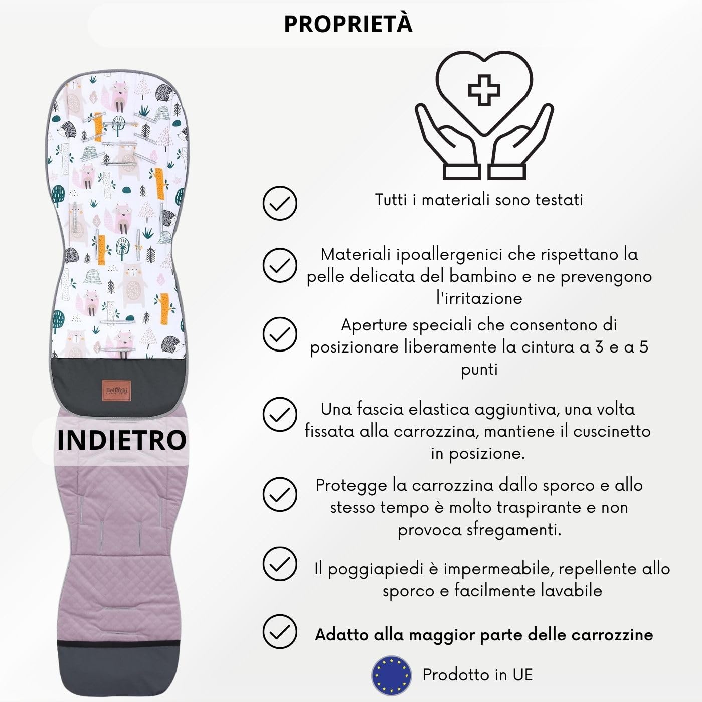 Bellochi Riduttore Passeggino Universale Materassino Passeggino Estivo - Copriseduta Passeggino Estivo Universale e Arioso con Cuscino Antishock - Cotone e Velluto (4rest)