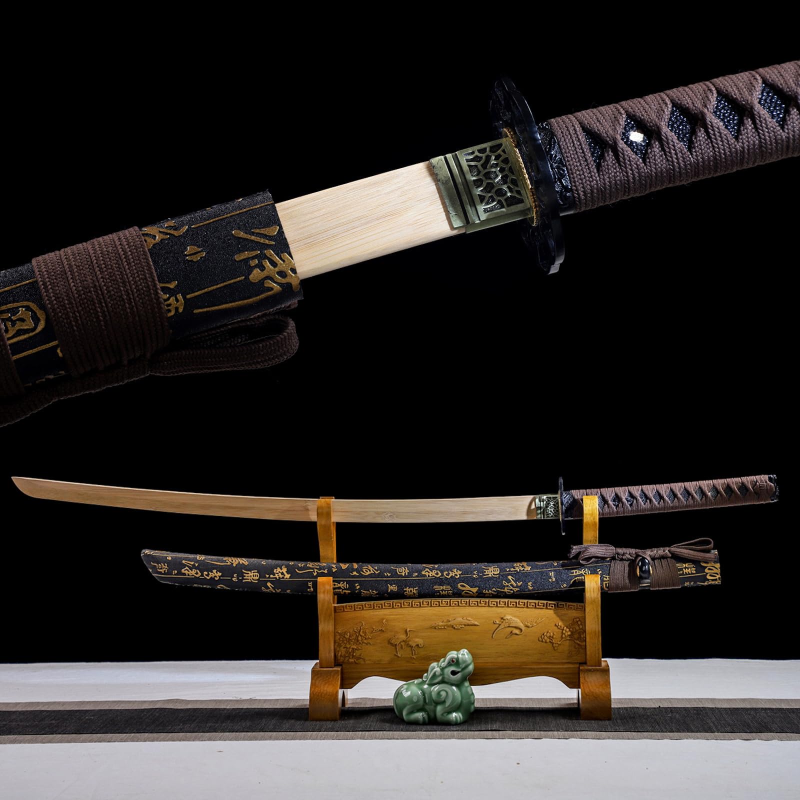 Katana de Madera Hecha a Mano de 103 cm,Vaina Envuelta en Cuero,Hoja Hecha de bambú,Espada samurái de Madera para Cosplay,Artes Marciales,Kendo,Accesorios,Entrenamiento,decoración