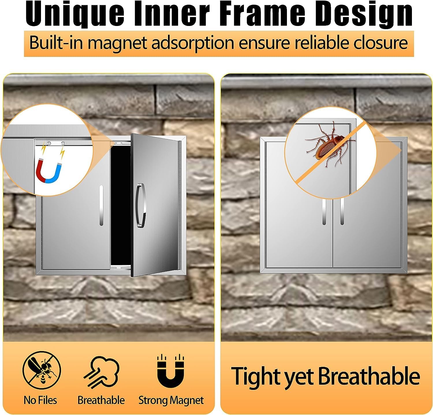 BBQ Access Door 26W x 24H Inch, Stainless Steel Double Weatherproof Outdoor Kitchen Doors for Island and Cabinet