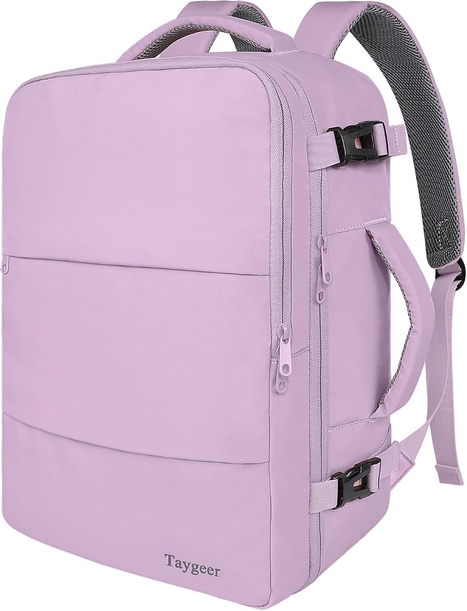 Taygeer Mochila grande para mujer, bolsa de viaje, bolsa de transporte para avión | Mochila de equipaje para la universidad con compartimento para computadora portátil de 15,6 pulgadas y bolsa para zapatos, artículos esenciales de viaje para negocios, color morado orquídea