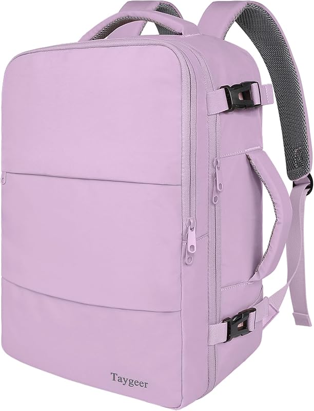 Taygeer Mochila grande para mujer, bolsa de viaje, bolsa de transporte para avión | Mochila de equipaje para la universidad con compartimento para computadora portátil de 15,6 pulgadas y bolsa para zapatos, artículos esenciales de viaje para negocios, color morado orquídea