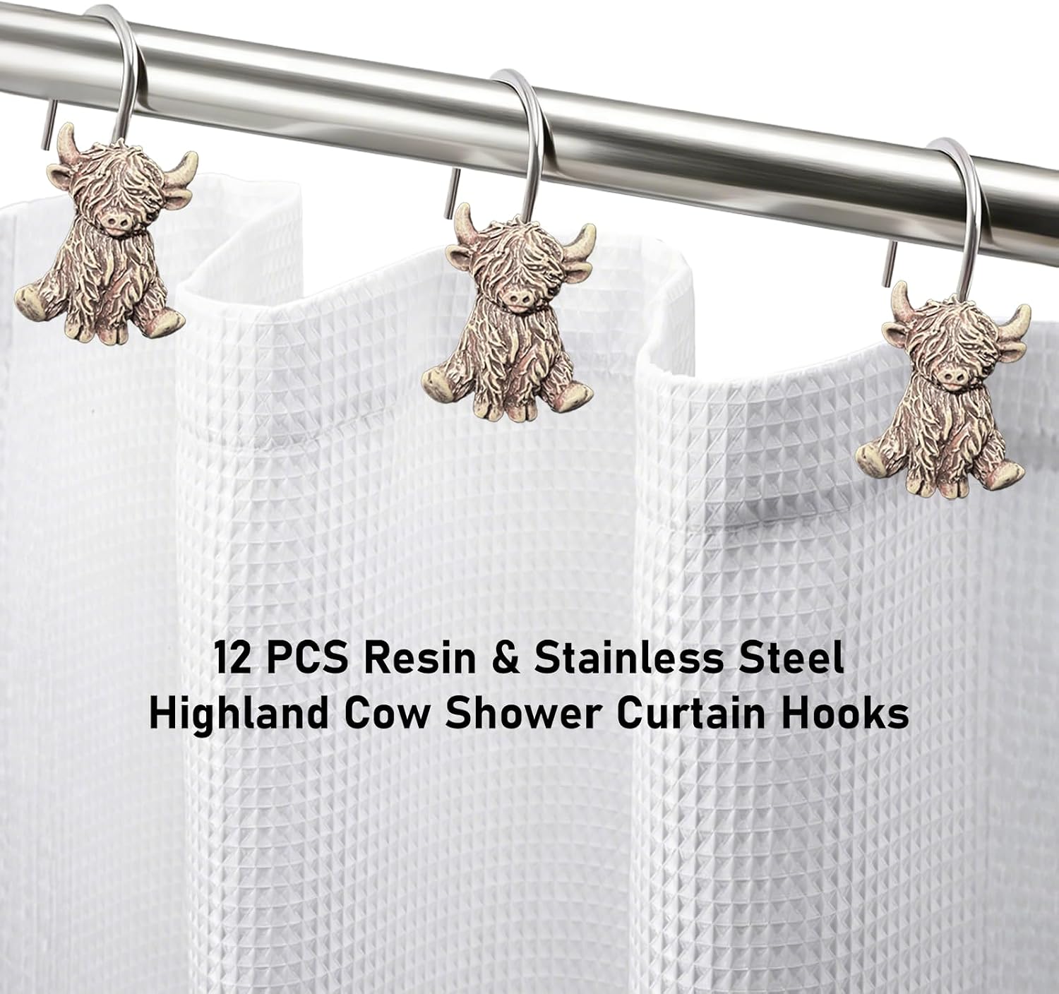 12 Pcs Highland Cow Shower Curtain Hooks for Western Rustic Bathroom Decor image 4