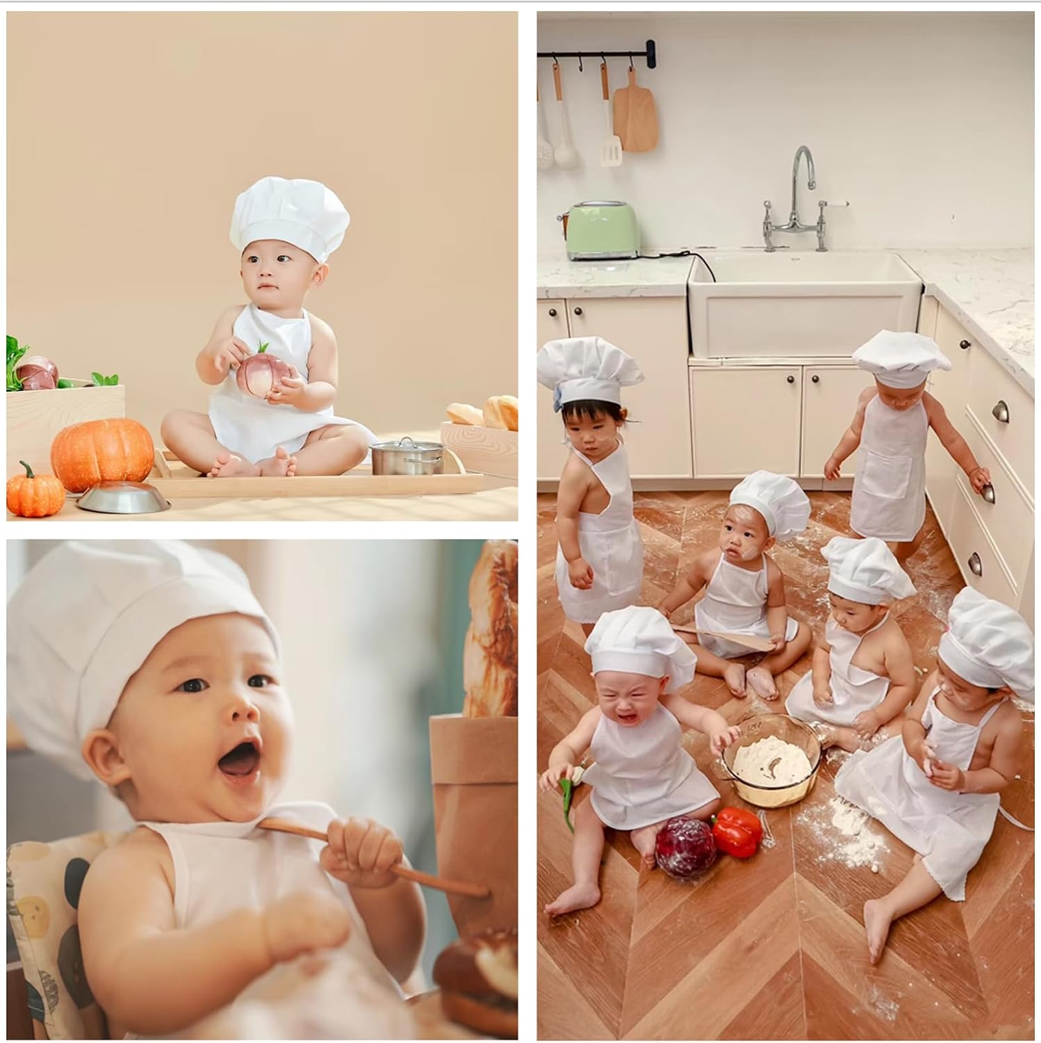 Baby Photography Prop, 2 PCS Chef Hat and Apron Photo Props with Box for Photoshoots Posing, 6-24 Months