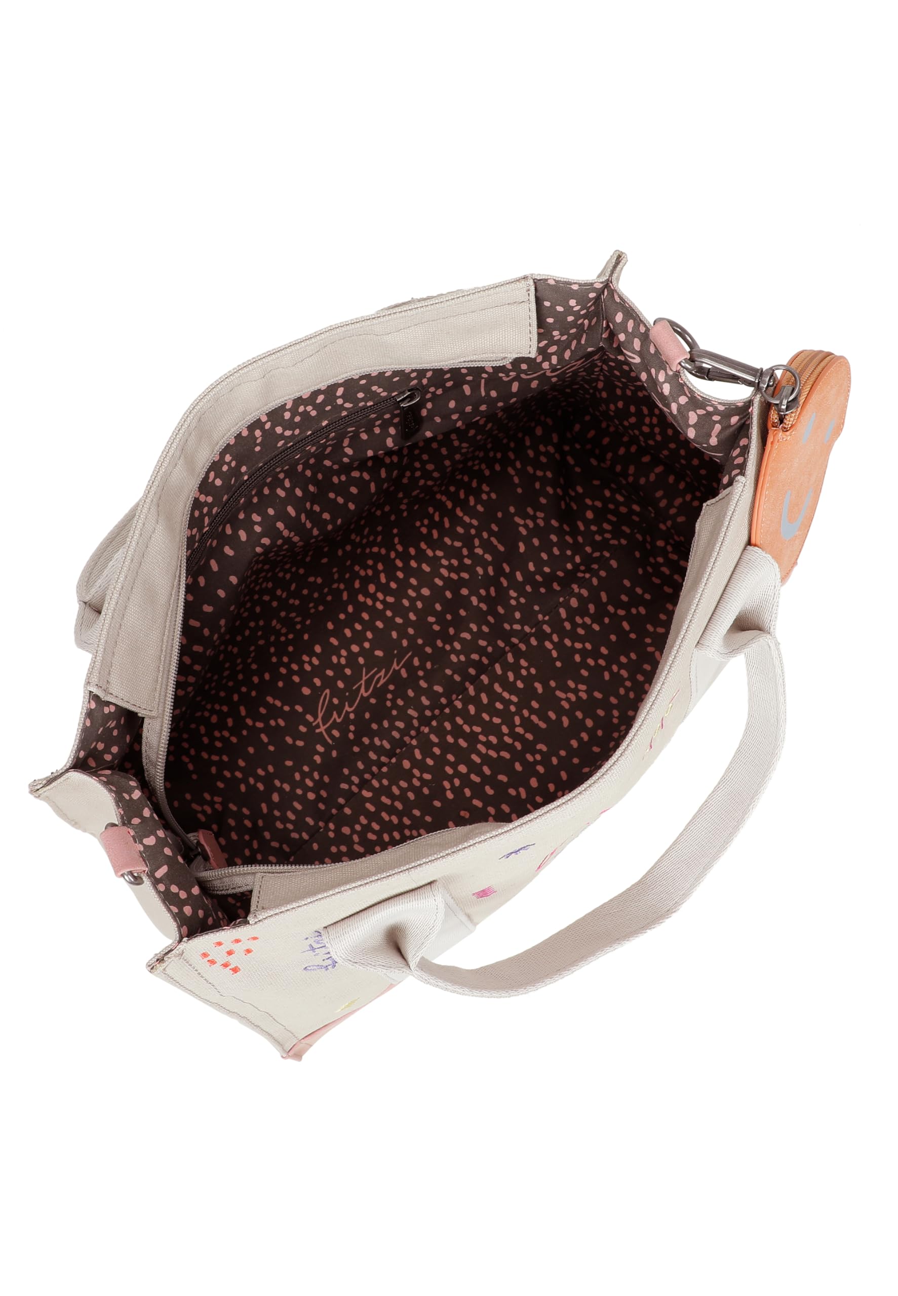 Fritzi Tote Bag Limited Embro Fun Shopper Canvas Damen Handtasche Stickerei Festival City Pocket Webbing-Gurt 29,5 x 40 x 14 cm - Anthrazit, Sand