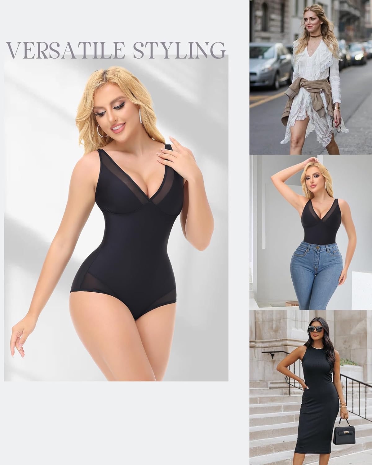 Womens Shapewear Deep V Neck Bodysuit Tummy Control Slimming Faja Body Shaper Mesh Sheer Outing Outfits - Image 6