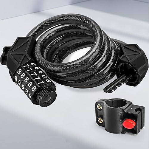 Miniatura 8 de Cable de bloqueo de bicicleta, cerradura de bicicleta de bobina de combinación reiniciable de 5 dígitos de alta seguridad, cerraduras de cable