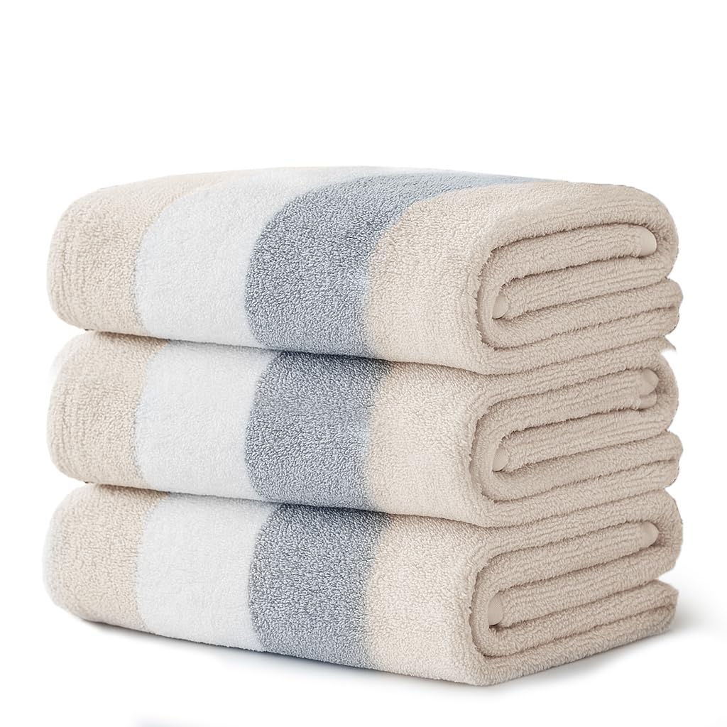 Velosso 3 Pack 100% Cotton Striped Multi Supreme Cotton Towels Hand Bath Towel, Quick-Dry, Soft Absorbent, Striped Design Hotel Spa, Fade Resistant (Latte, Hand Towels)