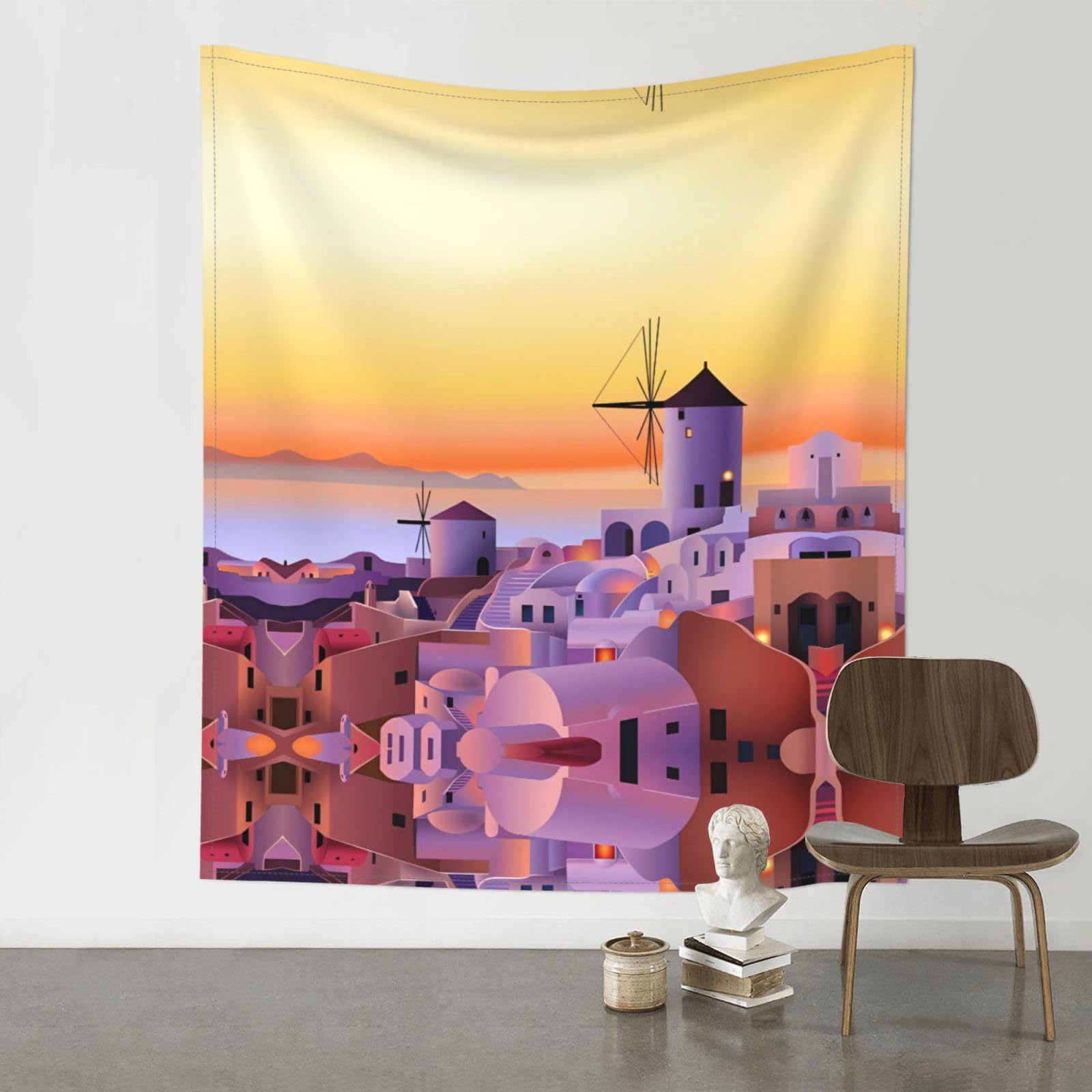 YYHWHJDE Greece Island Sunset Landscape Prints Wall Tapestry 60x51in - High-Grade Polyester Throw for Dorm Room Decor, Beach Blankets & Home Accent