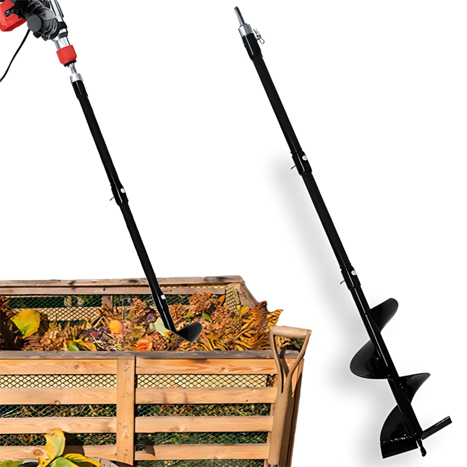 Compost Stirring Tool, Compost Turning Bar 38.5in,Compost Aerator Tool Compost Turner and Mixing Tool for Outdoor Compost Tumbler Bins, Mixer Attachment with Adapter, Suitable for a Variety of Mixers