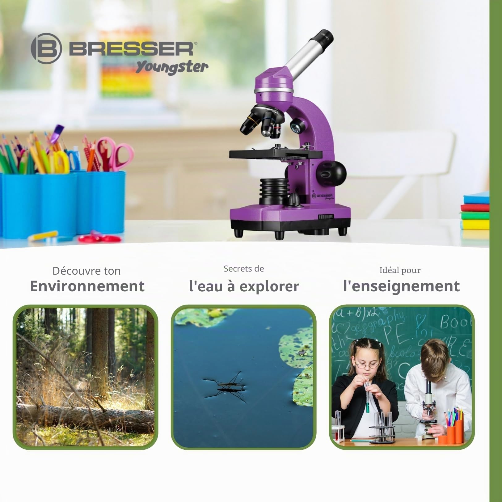 Bresser Junior BIOLUX SEL Microscope d’écolier avec Porte-Smartphone, Zoom à lentille de Barlow, pour Enfants et Adultes