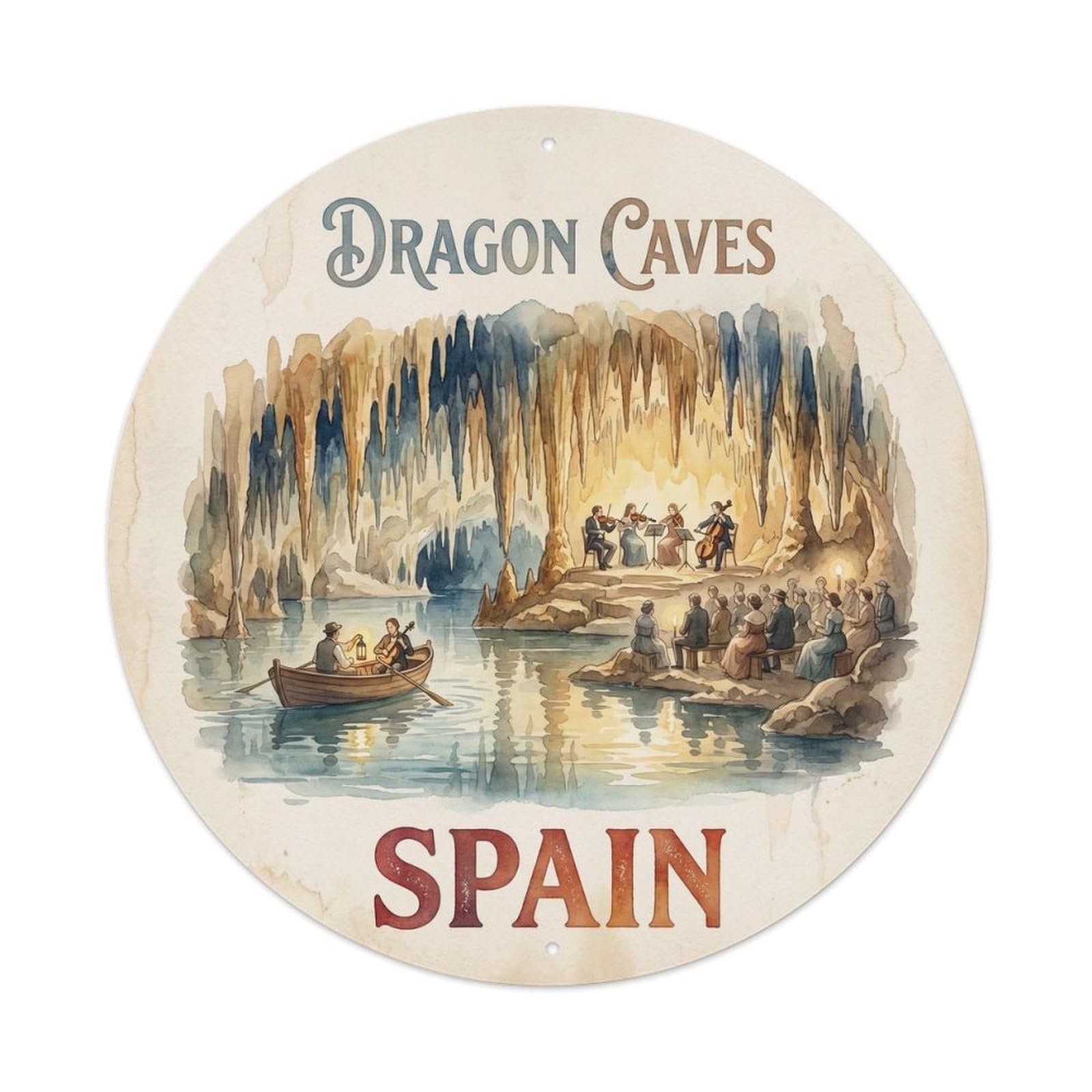 Mallorca Dragon Caves Spain Watercolor Heritage Metal Tin Sign