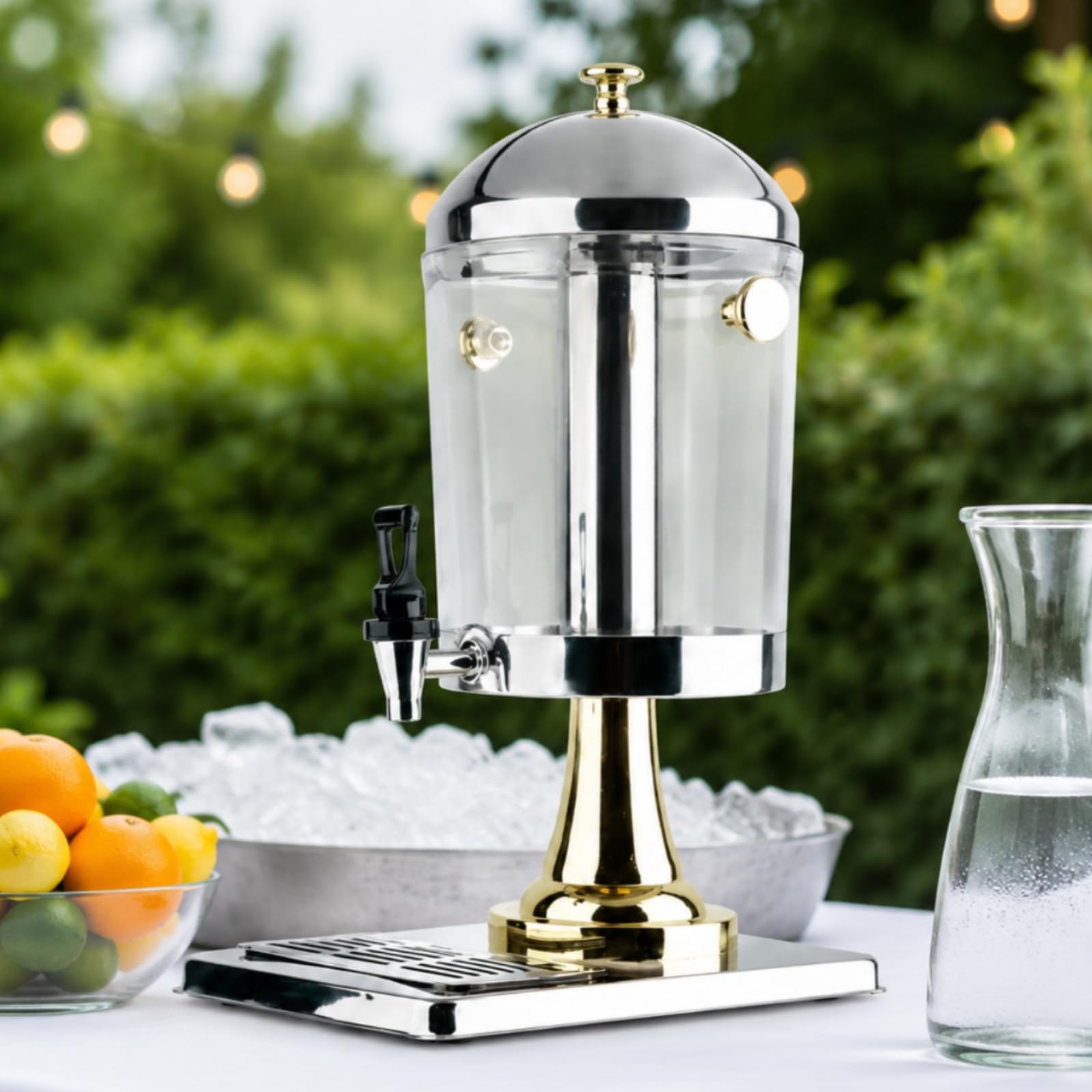 predolo Dispensador Bebidas 8 L Transparente Jarra Dispensadora con Grifo Cilíndrico, Array, Dorado, Cabeza Única 8L
