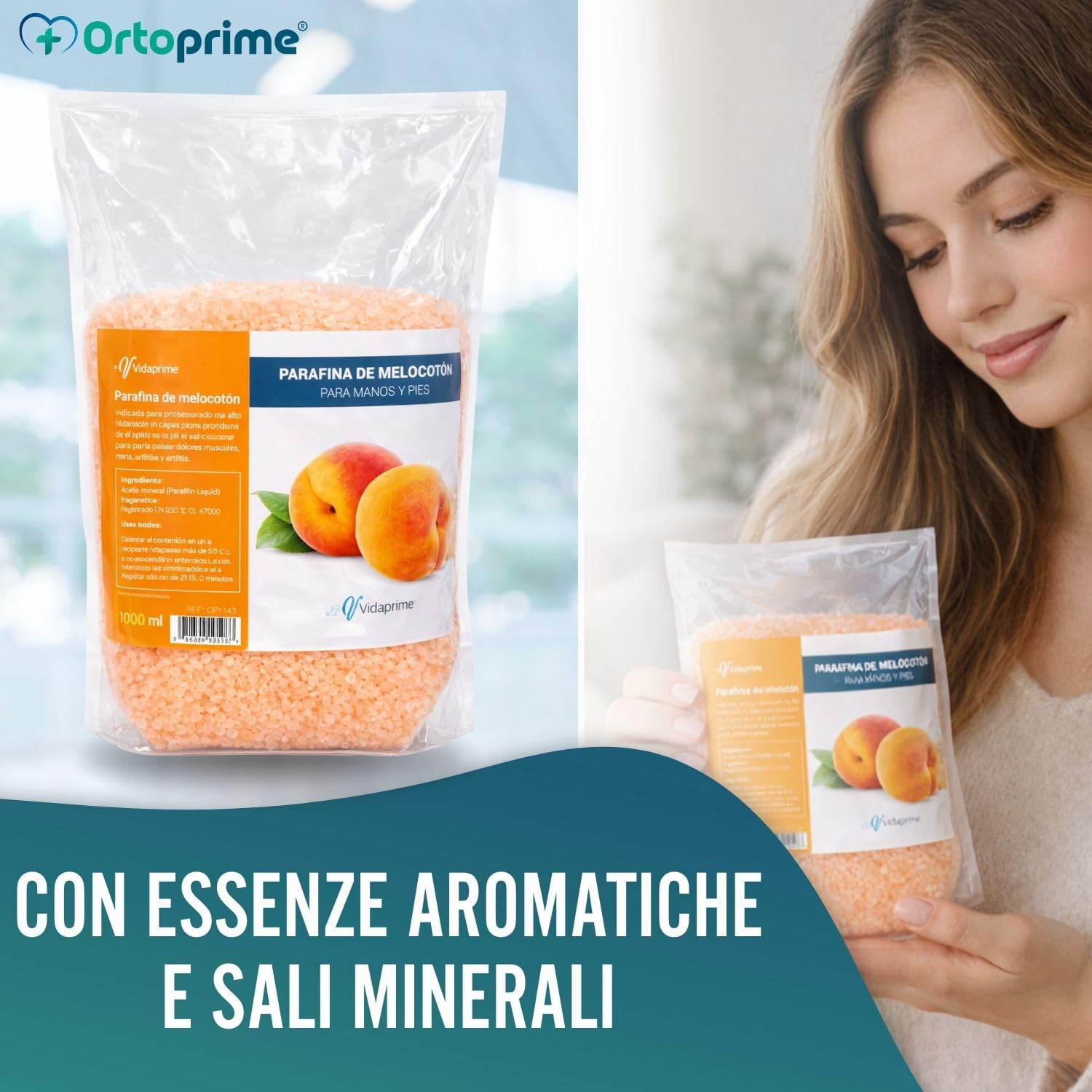 PARAFFINA per Mani e Piedi RIABILITAZIONE 1000ml - Massaggio alla Paraffina Aroma Essenze di Pesca - Bagno di Paraffina PROFESSIONALE - Termoterapia Dolori Muscolari