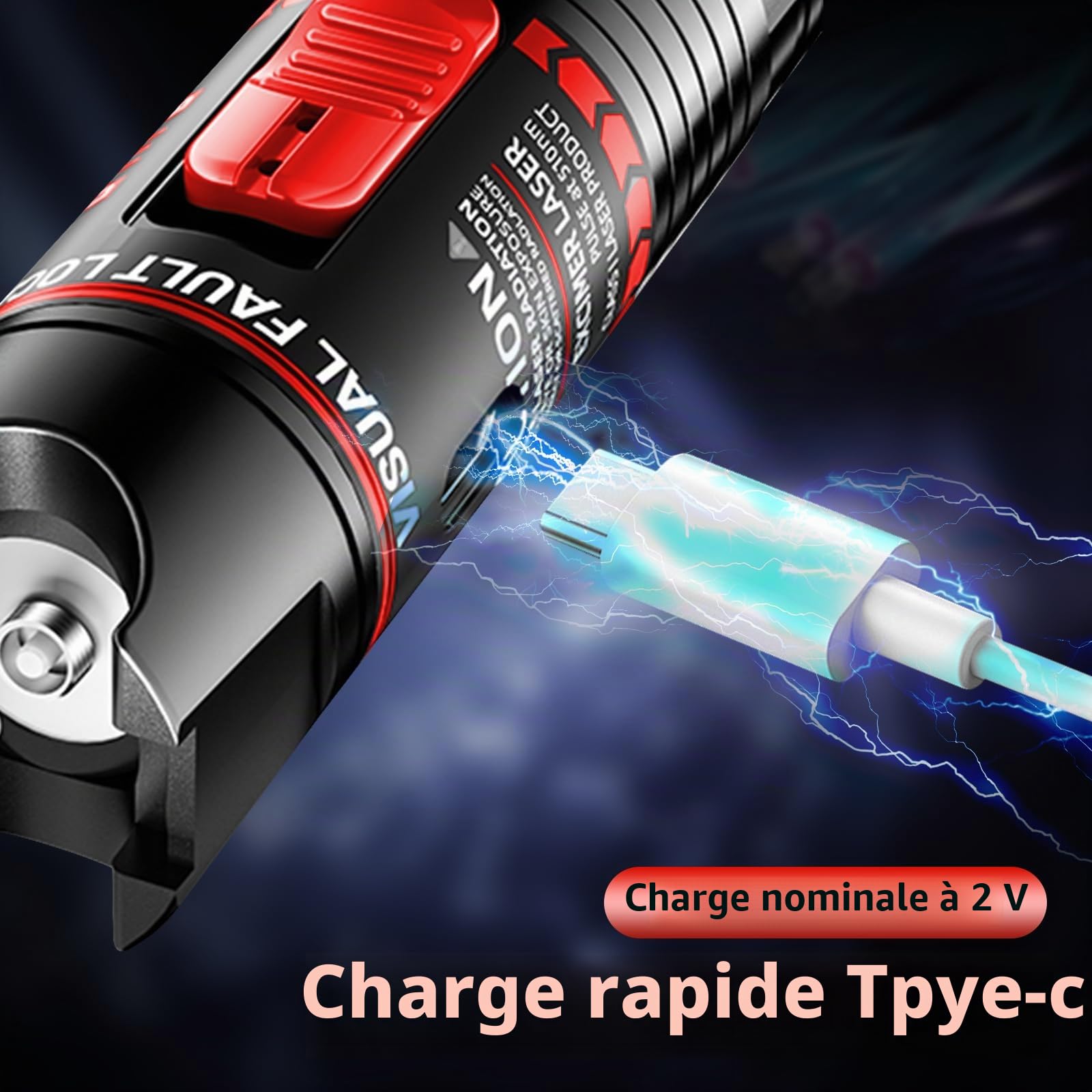 100 mW Localisateur de Défaut Visuel Testeur de Stylo de test de câble optique rechargeable de 2,5 mm FC/SC/SF, adaptateur FC mâle vers LC femelle, 100–120km VFL, stylo à lumière rouge