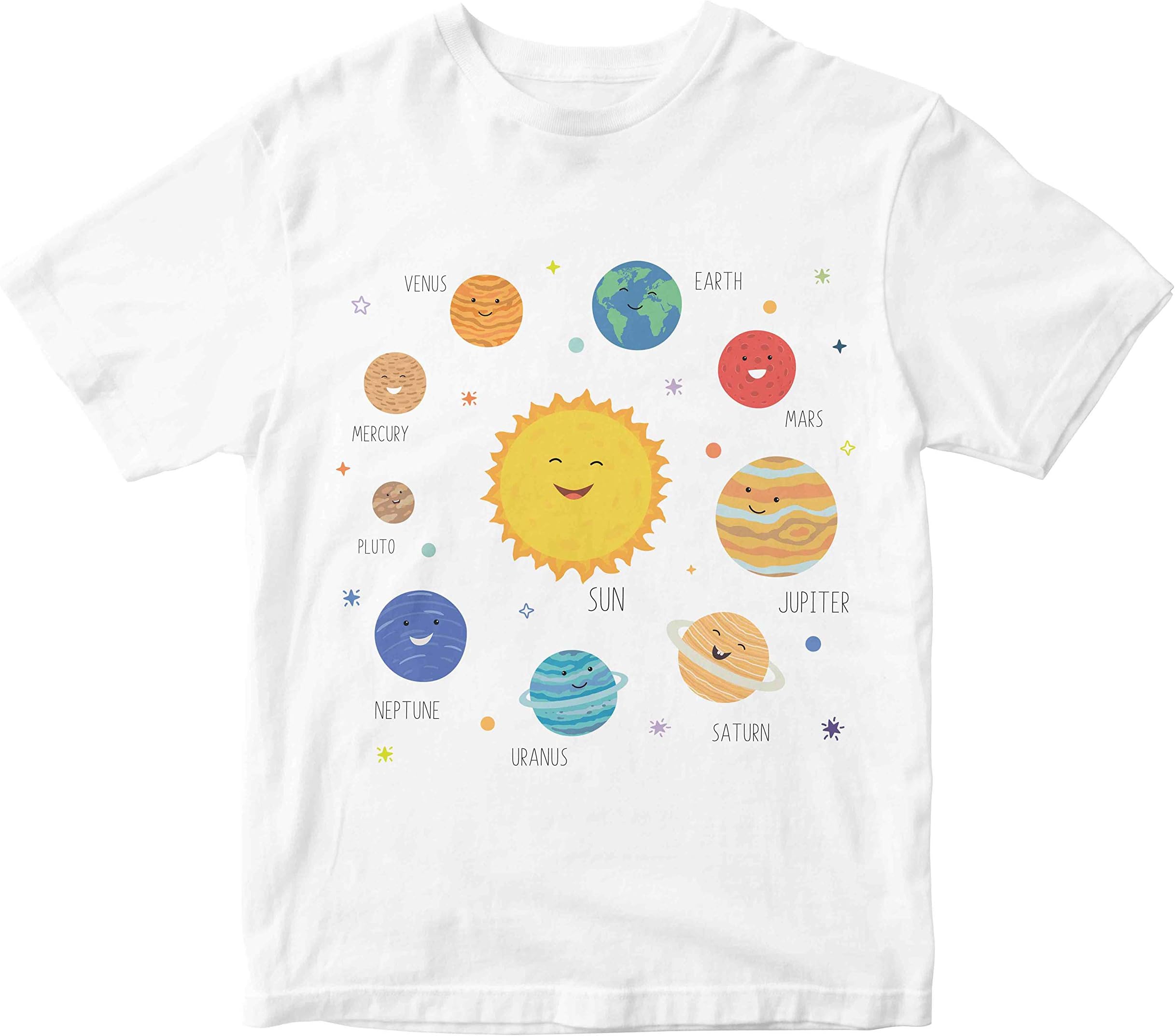 HeybrohBoys' Regular Fit T-Shirt Cute Solar System with All Planets & Planet Names 100% Cotton Boy's Girl's Unisex Fit T-Shirt