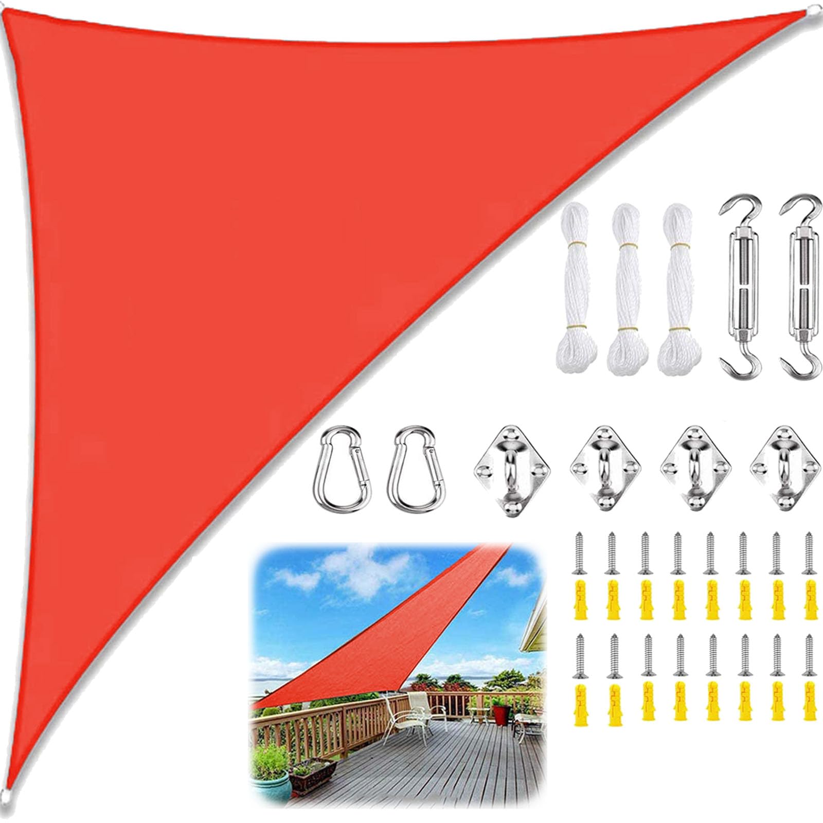 Sun Shade Sail Triangle Waterproof, Sunscreen Awning Canopy with Rope Fixing Kits, Triangle Patio Sail Pergola for Outdoor Garden Patio Party Backyard Yard Camping-Red||2x2x2M โ image 1
