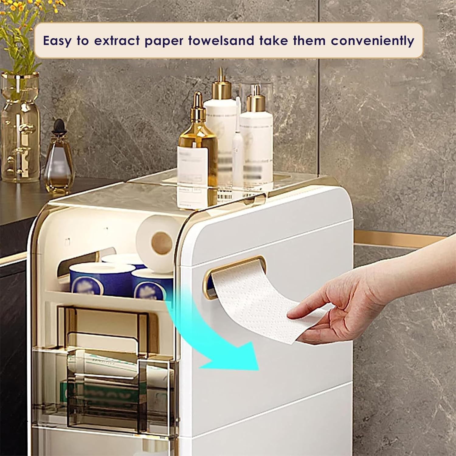 Movable Bathroom Storage Cabinet with 2/3/4 Drawers, Toilet Paper Storage, Corner Shelves, Bathroom Furniture Sets, Side Storage Organizer Toilet