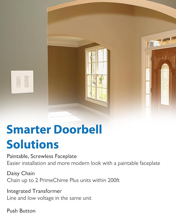PrimeChime Plus 2 Electric Doorbell Kit - Doorbells for Home - Includes Selectable Ring Chimes - Basic Button, White - NICOR Lighting by Nicor - Image 3