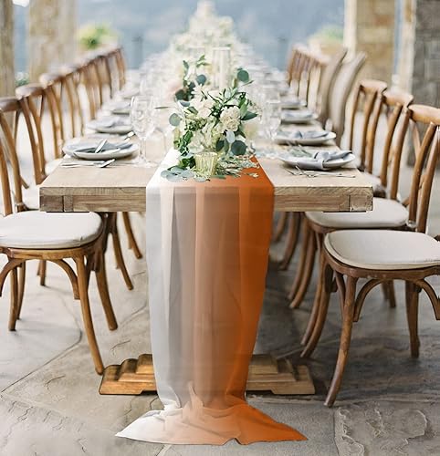 Camino de mesa de gasa naranja degradado de 55 pulgadas de largo, camino de tul transparente de gasa para decoración rústica, boda, recepción,