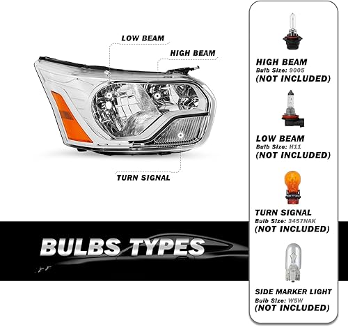 Miniatura 2 de SOCKIR Conjunto de faros delanteros de carcasa cromada para Ford Transit Van 150 250 350 HD de repuesto para Ford Transit Van 150 250 350 HD, lado