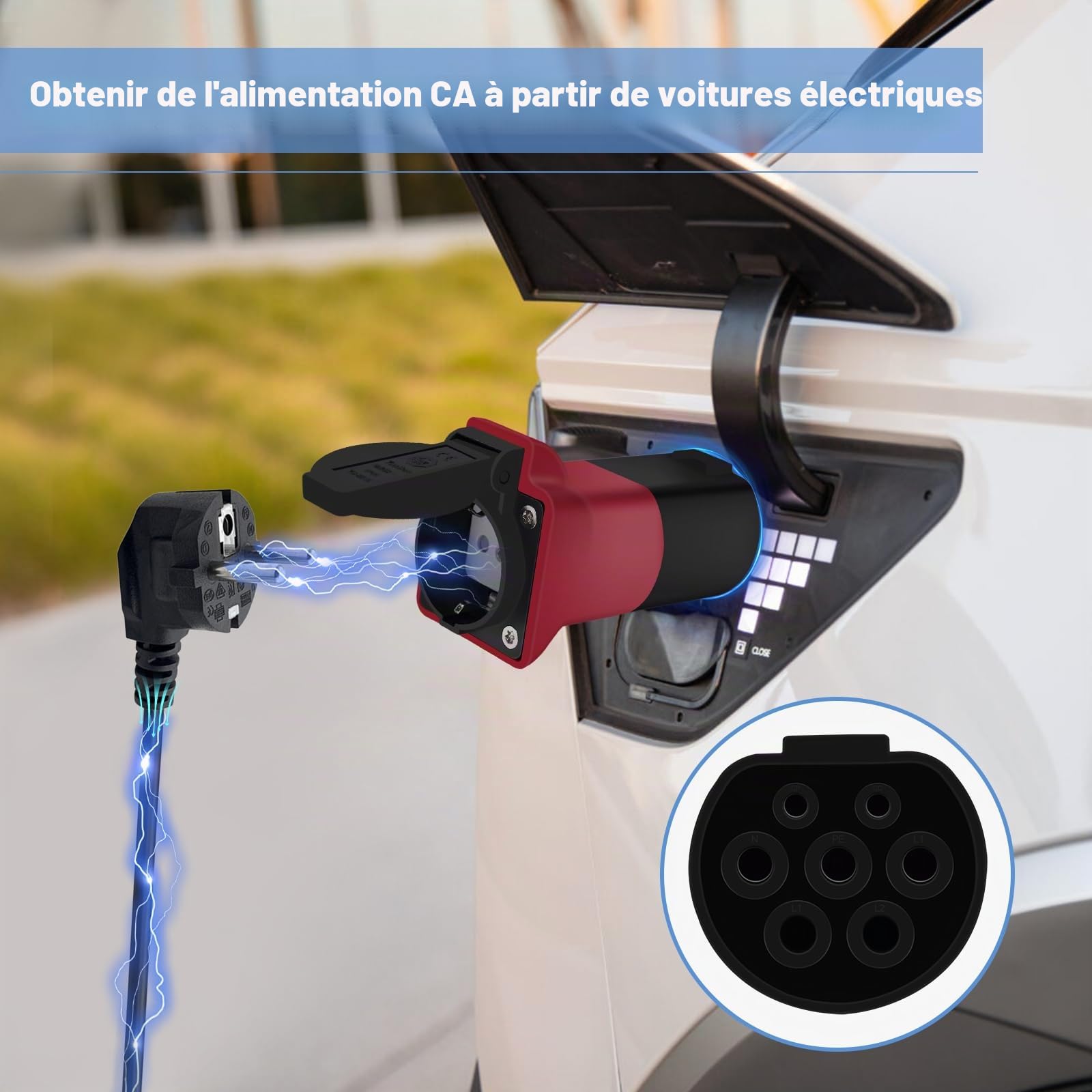 Adaptateur MG4 V2L Type2 vers adaptateur Schuko 16a 3,5kw 230V, compatible avec les modèles MG4, MG5, MG ZS et MG MARVEL R, pour l'alimentation en camping, en voyage et en conduite autonome