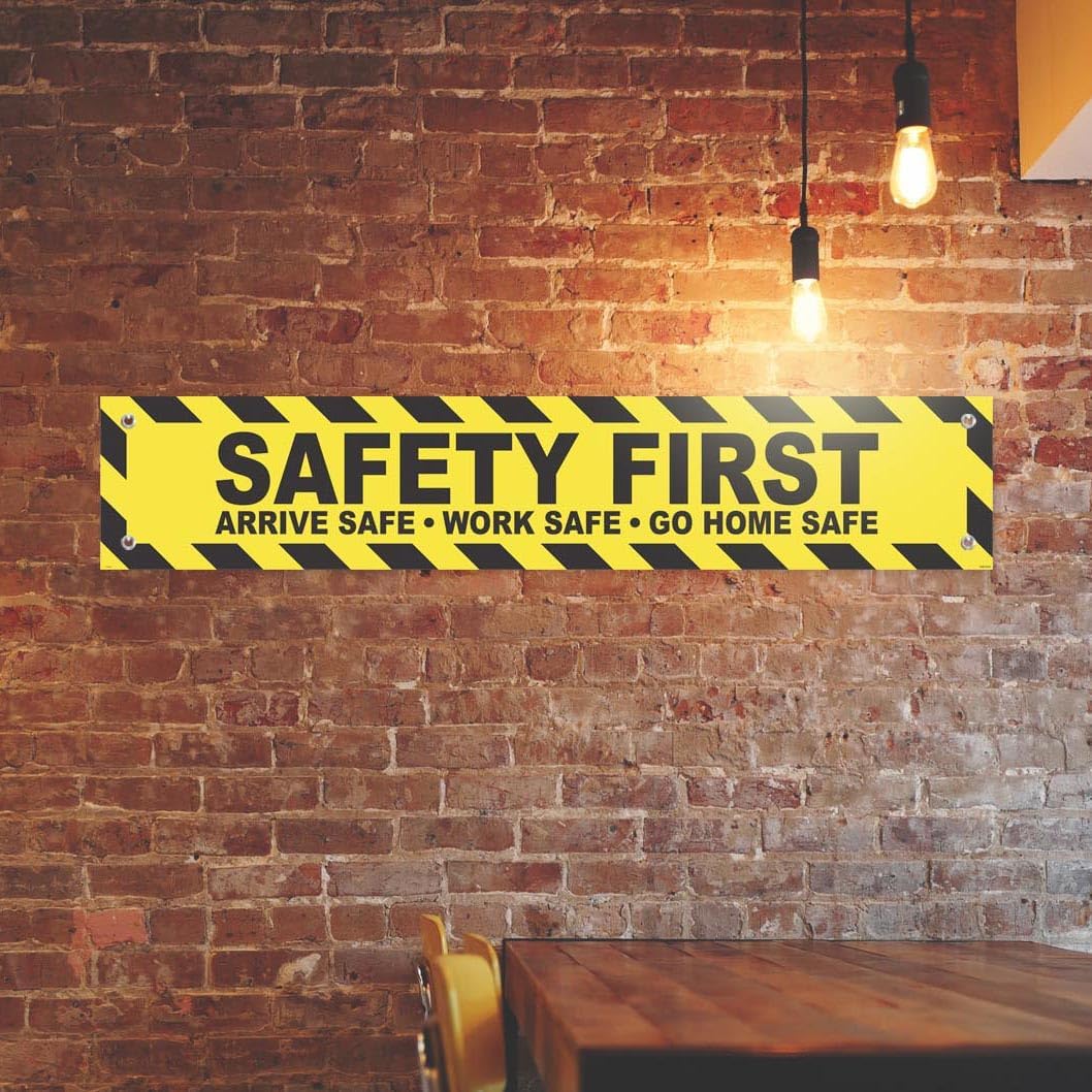Construction Site Banner Any Business Safety First 10"x51" 2-Pack Vinyl Banners