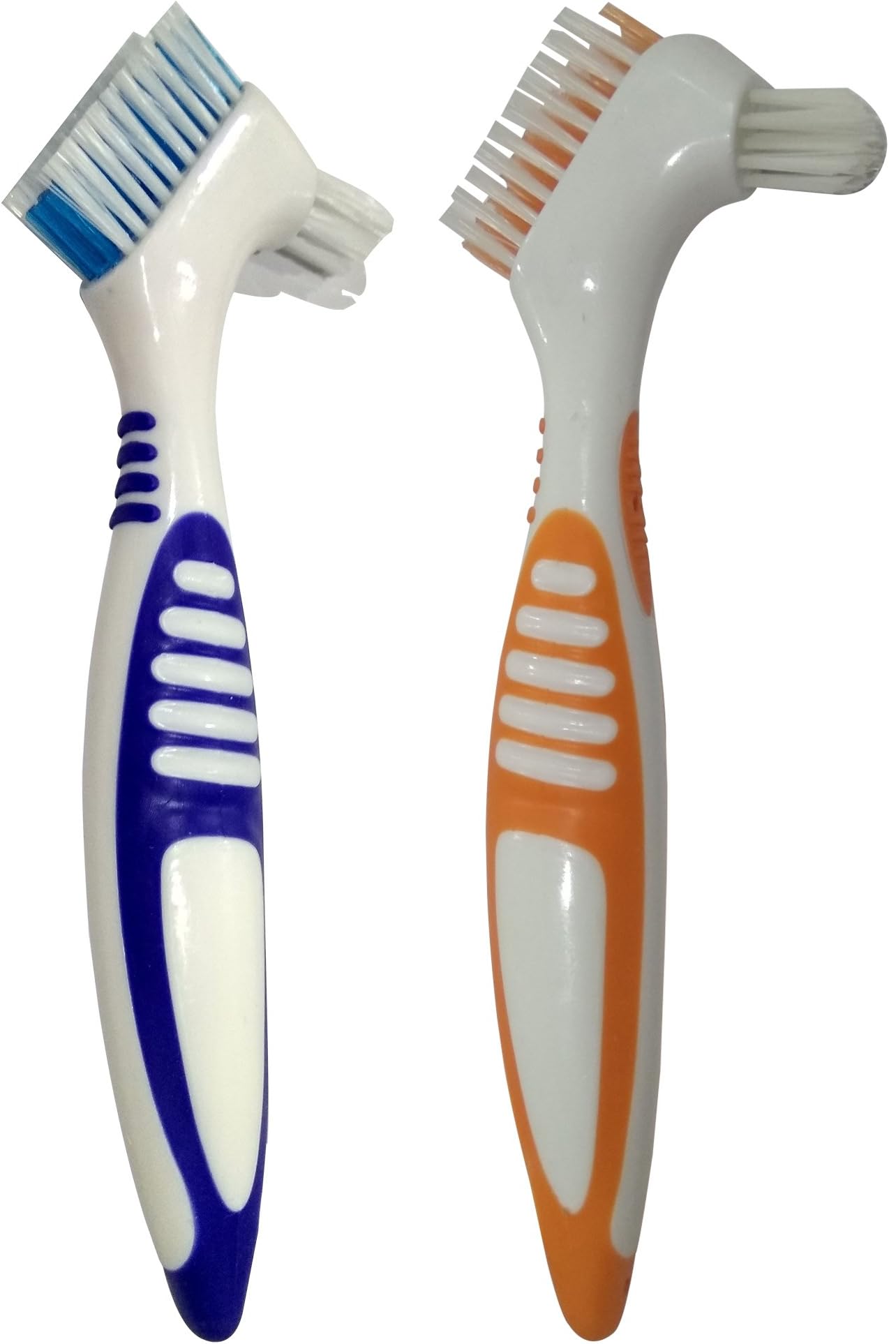 Gus Craft 2-Pack Denture Cleaning Brush Set- Premium Hygiene Denture Cleaner Set for Denture Care- Top Denture Cleanser Tool w/ Multi-Layered Bristles & Ergonomic Rubber Handle (Blue and Orange)